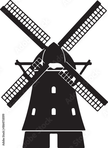 Windmill isolated on white background. Design elements for logo, label, emblem, sign, brand mark. Vector illustration
