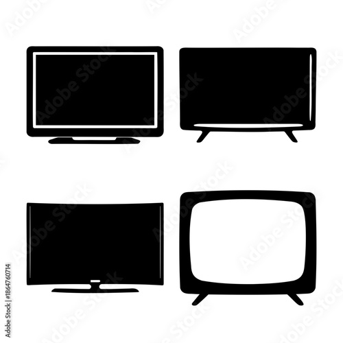 Television screen icons set representing modern and old displays Vector
