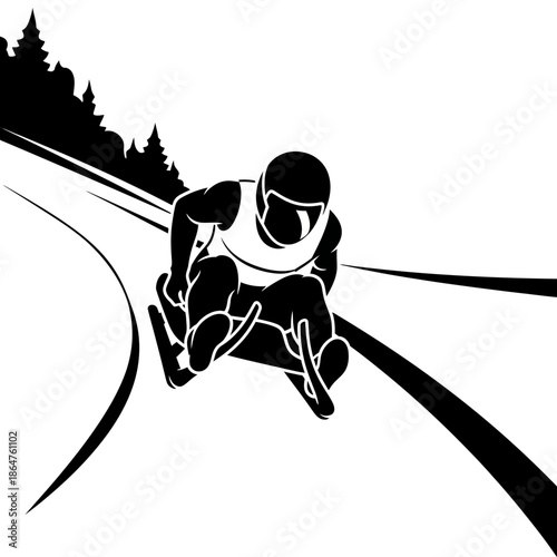 Man riding a luge sled fast.