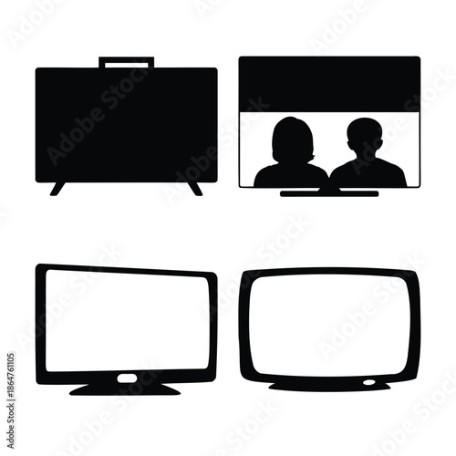 Television and computer screen vector icon set, media display Vector