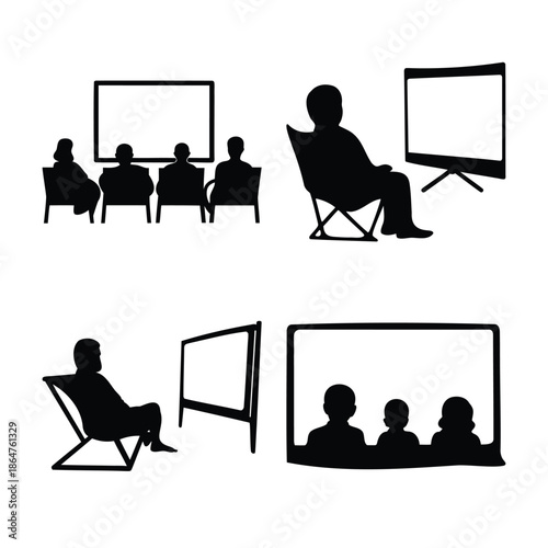 Watching television entertainment vector illustration silhouette set Vector