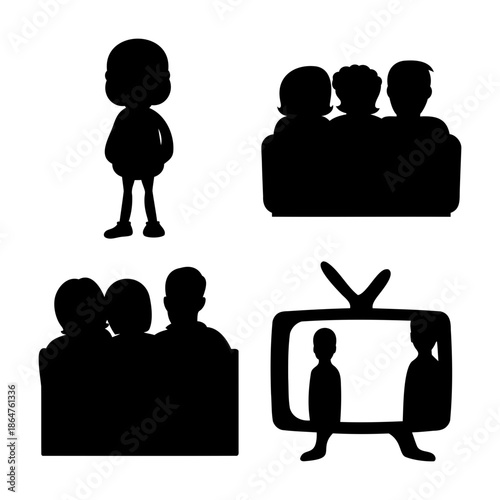 People silhouettes engaging in leisure, family, and media content Vector