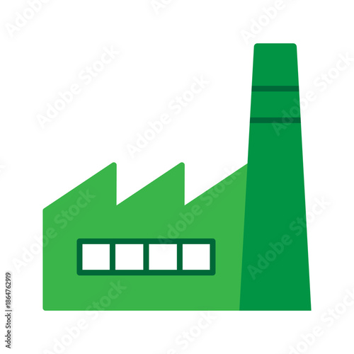 Green Industrial Factory Building Icon. Eco-Friendly Industrial Production Facility