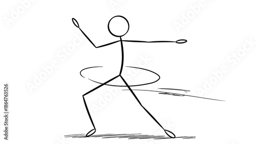 Stick Figure Exercising with Hula Hoop in Energetic Pose on Isolated White Background