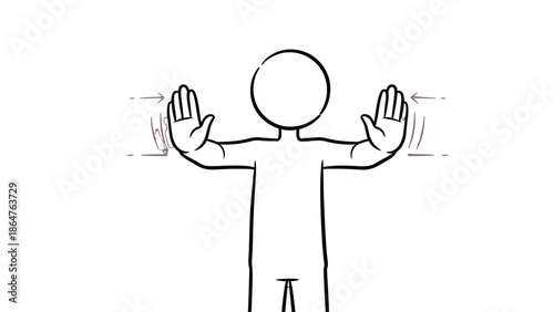 Stick Figure Pushing Away or Stopping with Both Hands Outstretched and Motion Lines on an Isolated White Background