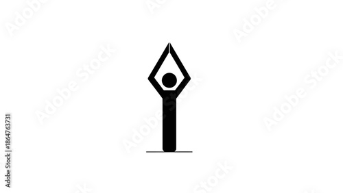 Calm Stick Figure Standing in a Yoga Pose with Hands Raised Above Head on an Isolated White Background