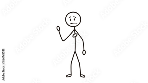 Worried Stick Figure Holding Chest with a Sad Expression Indicating Heart Pain on an Isolated White Background