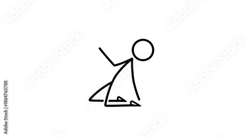 Stick Figure Kneeling and Pleading with Arms Raised Upwards in a Humble Pose on an Isolated White Background