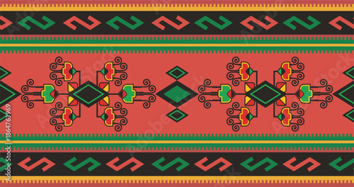 Slavic ornamental seamless frieze vector series. Authentic Eastern European traditional decorative patterns of folk costumes, damasks, carpets. Balkan folklore embroidery motifs.