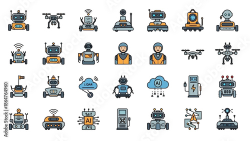 Collection of Various Robotics and Drones Icons.