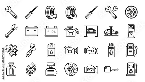 Collection of Various Tool Icons in Black.