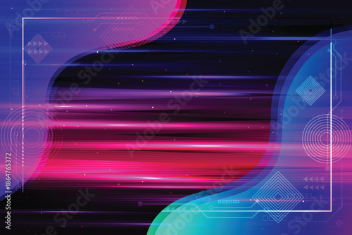 Abstract futuristic neon background. purple, pink, and blue with digital light lines, for gaming, esports, technology, or modern media.