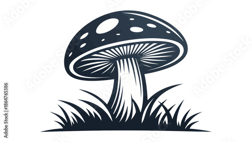 Detailed illustration of a mushroom in a grassy field