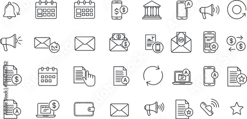Business and financial icon set with banking and communication symbols