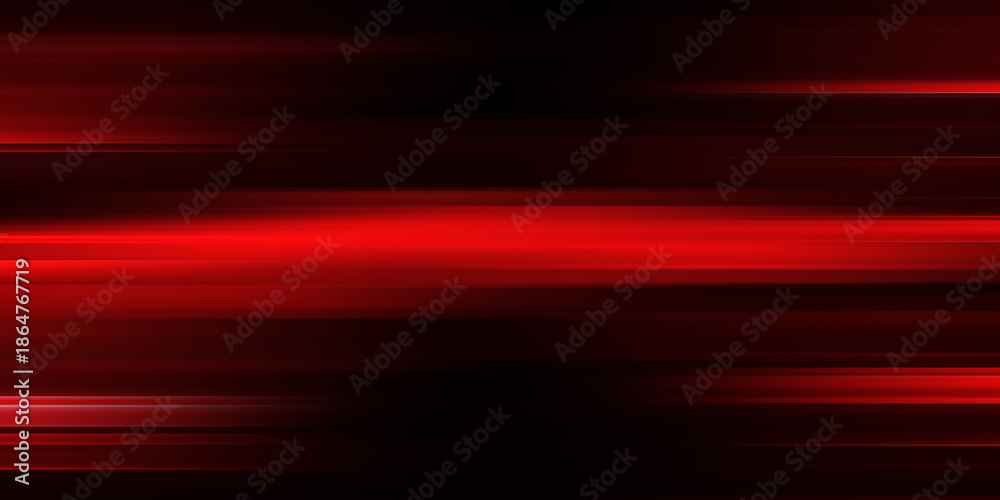 Fototapeta premium Speed ​​line illustration, road. Red laser beams isolated on black background. Abstract light effect. Red lens flash. Horizontal rays glowing in the dark