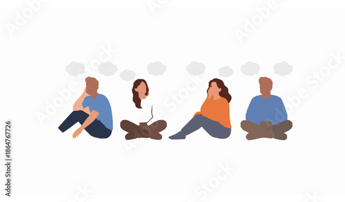 Flat Cartoon Vector Illustration of Dreaming Young People Relaxing at Home