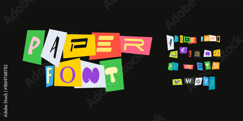 Paper Font Logo Alphabet Vector Collage Letter Set Modern Typography, Note Typographic Design for Title Text, Ransom Poster Headline, Type Symbol Logotype, Magazine Cutout Fonts. Vector Typeface