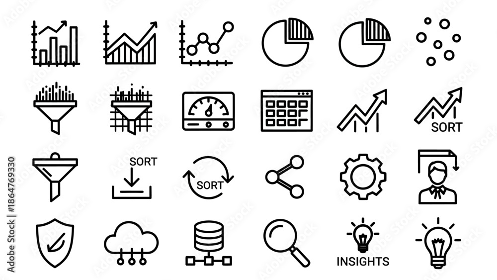 Naklejka premium Data Analysis Icons Set for Business Insights.