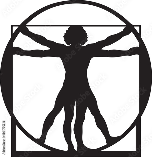 Vitruvian Man Black Silhouette Icon - Human Proportions