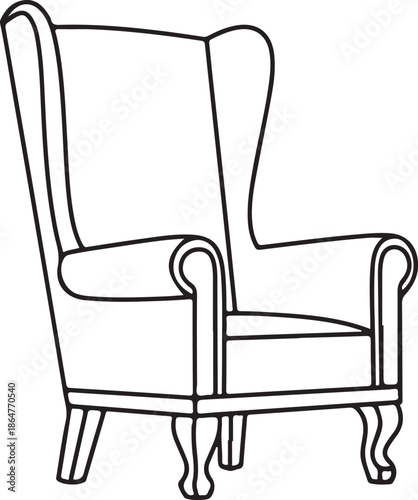 Classic Wing Chair Furniture Outline Vector