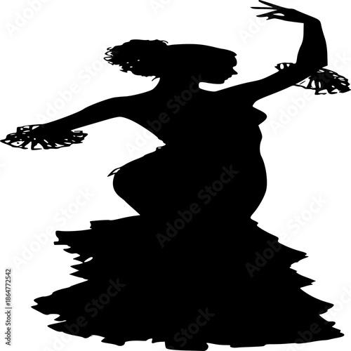 Silhouette of a Dancing Woman: A graceful dancer, draped in the flowing silhouette of her dress, captivates with an enchanting performance.