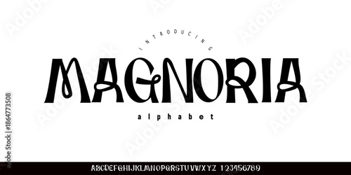 Magnoria font is A bold decorative serif font with mystical curves and unique letterforms, perfect for fantasy logos, book covers, posters, and branding.