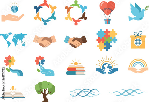 Diversity, Unity, and Global Connection Vector Icon Collection