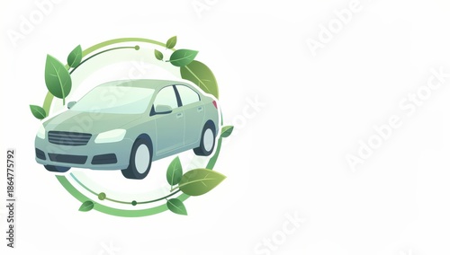Eco-friendly automobile surrounded by verdant leaves, symbolizing a commitment to sustainability.
