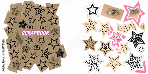 A colorful scrapbook page with stars eyes and decorative elements