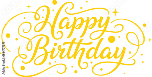 happy birthday hand lettering vector illustration in script typography isolated on white background for greeting card, poster, banner, invitation, celebration design