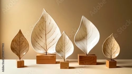 Combination display of leaf shaped art ornaments