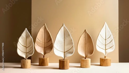 Display of multiple sets of leaf shaped art ornaments