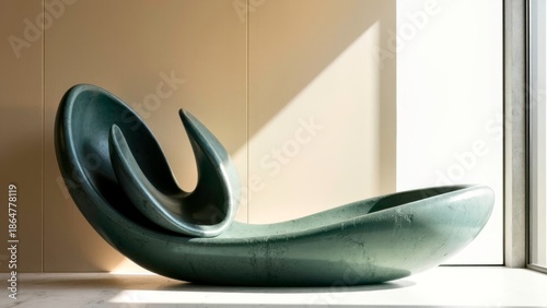 Deep green curved artistic chair display
