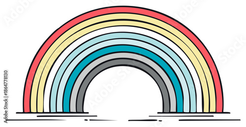Colorful hand-drawn rainbow illustration, isolated on white background.