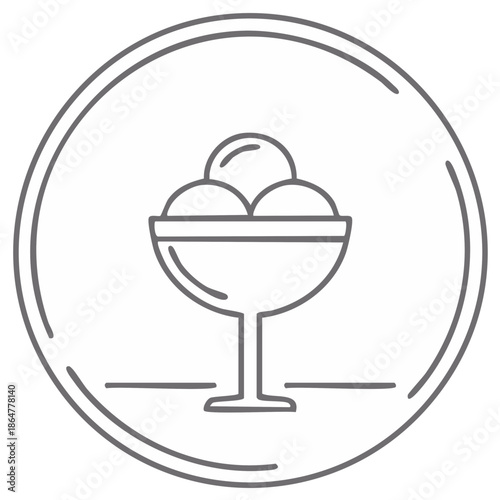 Minimalist line art icon of ice cream in a coupe glass with three scoops