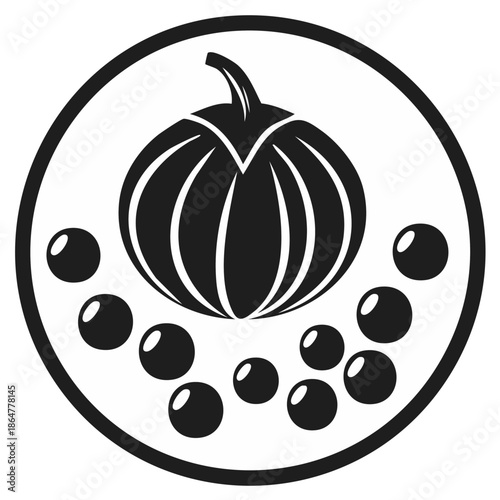 Stylized Vegetable and Berries Icon Circle Graphic Design