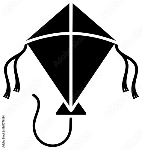 Diamond kite silhouette icon with a tail and tassels vector graphic