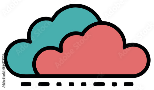 Stylized graphic of rain clouds with dashed precipitation lines below