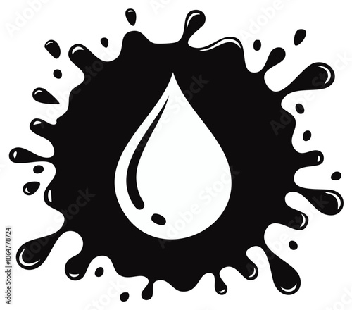 Black Ink Splatter with White Water Droplet Icon