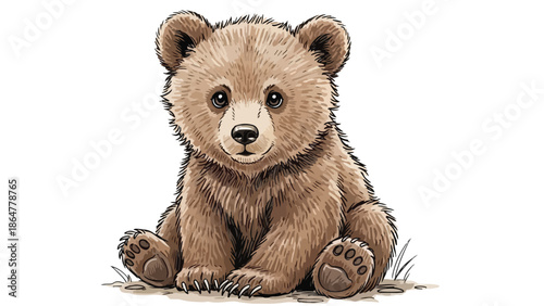 Detailed sketch of a cute brown bear cub