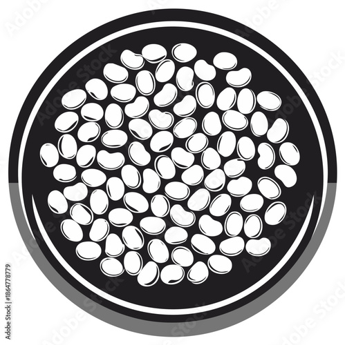 Close up of white beans in a black bowl illustration