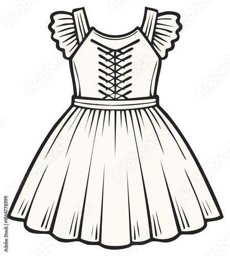 Elegant Cream Dress With Ruffled Sleeves and Lace Up Bodice