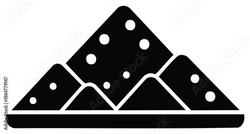 Abstract black and white illustration of nachos with toppings