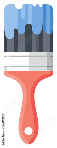 Paintbrush with dripping blue paint and coral handle