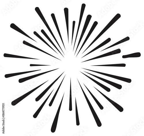 Abstract starburst explosion radiating from center with black lines on white background