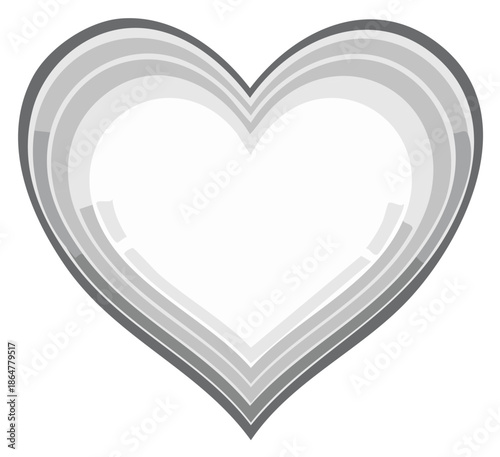 Heart illustration with layered design in gray tones expressing feelings and emotions for graphic use in visual communication