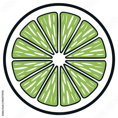 Vibrant green lime slice illustration with detailed pulp segments and a bold outline graphic