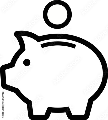 Piggy Bank Icon with Coin Deposit Simple Line Art for Savings and Finance Concepts