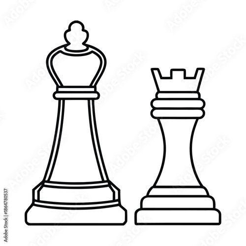Chess rook and pawn strategy game outline illustration