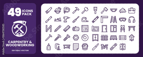 Carpentry and Woodworking Tool Icons for Construction Design